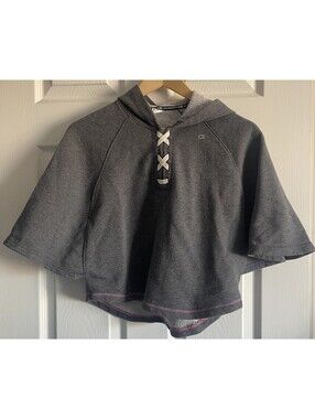 Gap Fit Dry Poncho Girls Sz S 6-7 Hoodie Pullover Tie Sweatshirt Gray Pink